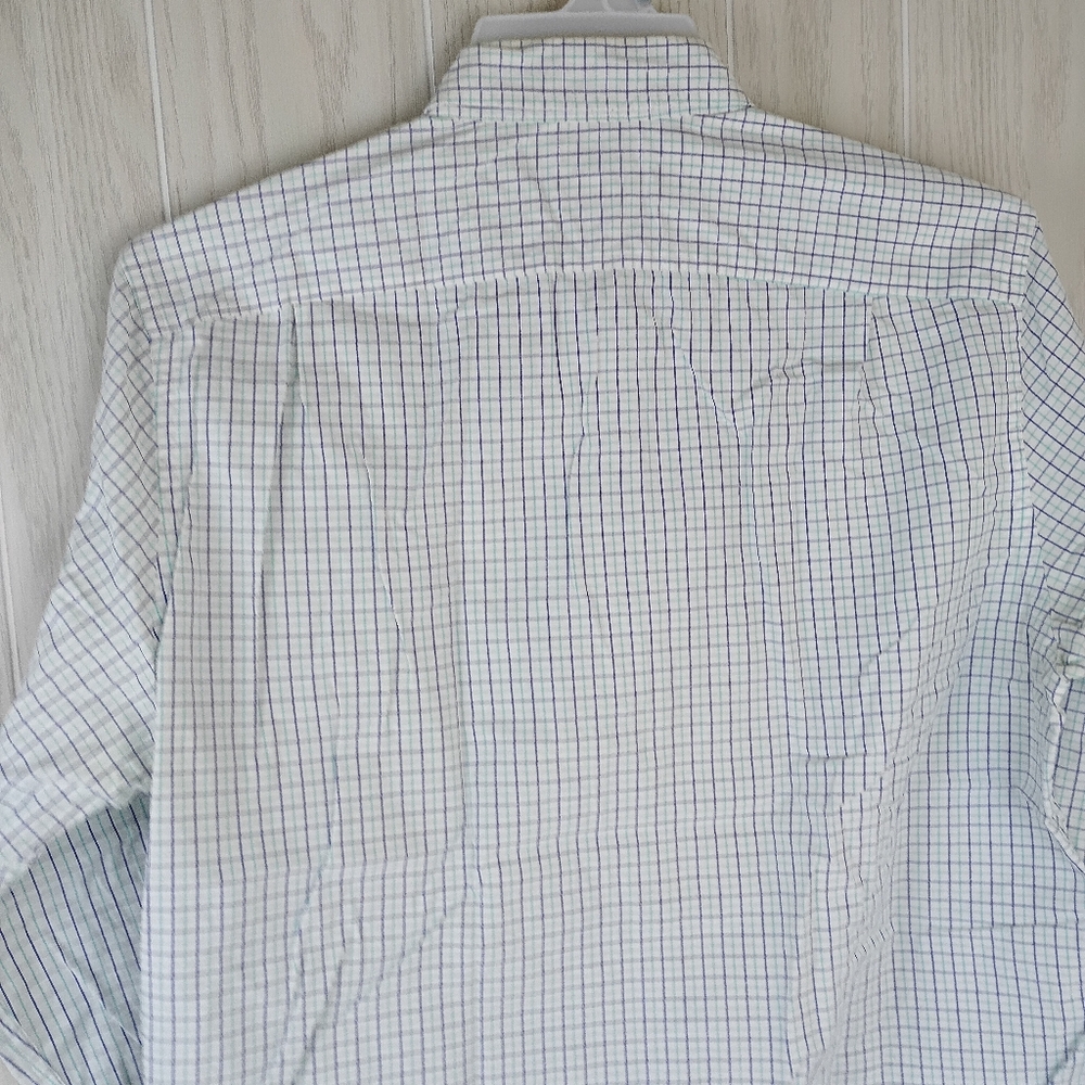 Tailored by J. Crew Large Button down white And green blue Line Long Sleeve - Picture 6 of 13